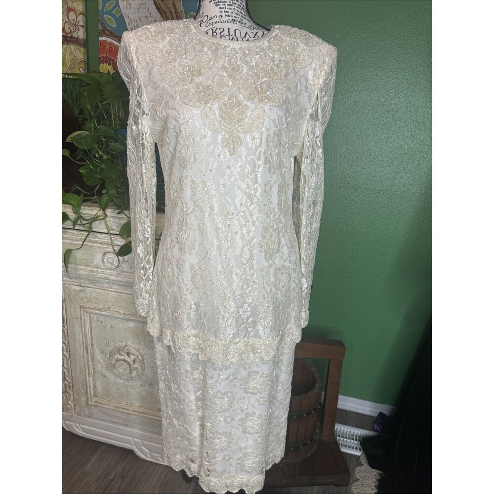Vintage Beaded Formal Gown Size Medium, Bridal 80s Country Western Victorian